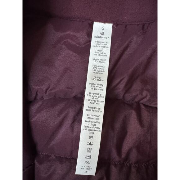 Lululemon Down For It All Vest Goose Down Burgundy Red Cassis sz 6 PRISTINE - Picture 3 of 10